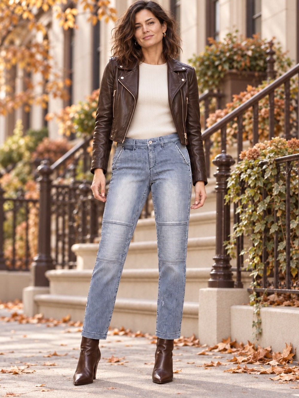 Anthropologie Pilcro Hyphen Railroad Stripe Jeans 29 Blue White Slim Moto Panels